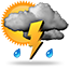 Patchy light rain in area with thunder